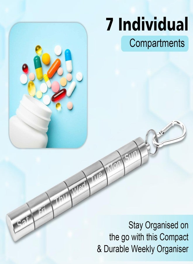 GLUN® Aluminium Weekly Pill Rod, Keychain 7 Compartments Pill Case, Waterproof Weekly Medicine Organizer with Keychain & Carabiner for Outdoor, Travel, & Camping - Image 3